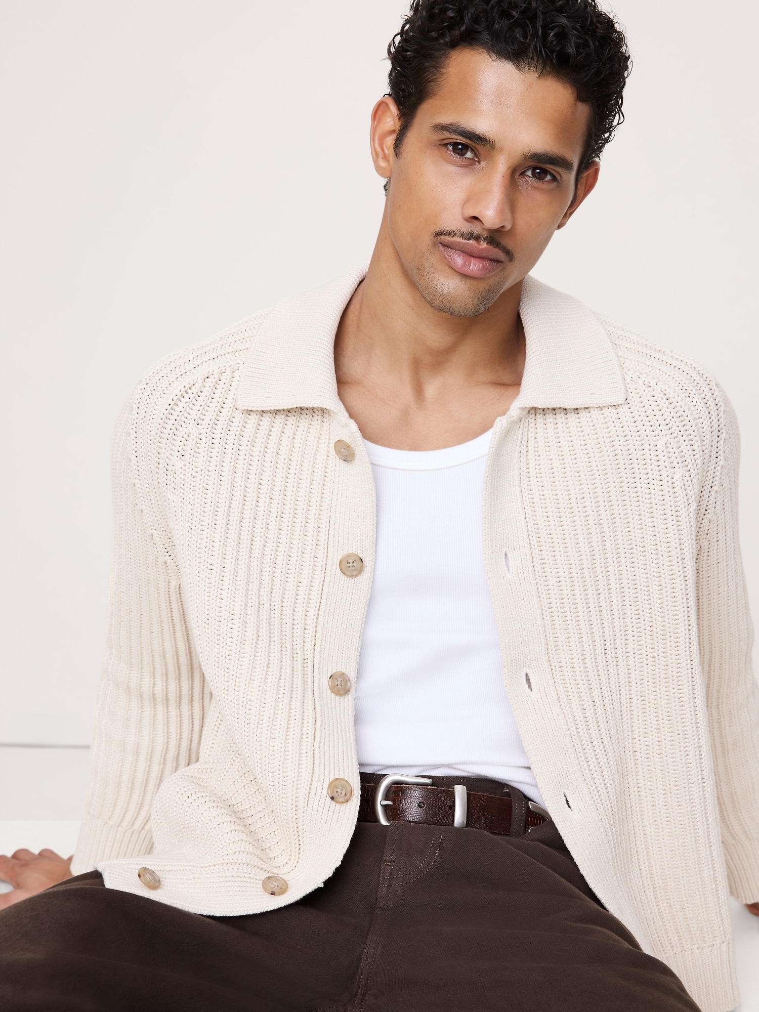 Image number 3 showing, Cotton Ribbed Polo Cardigan