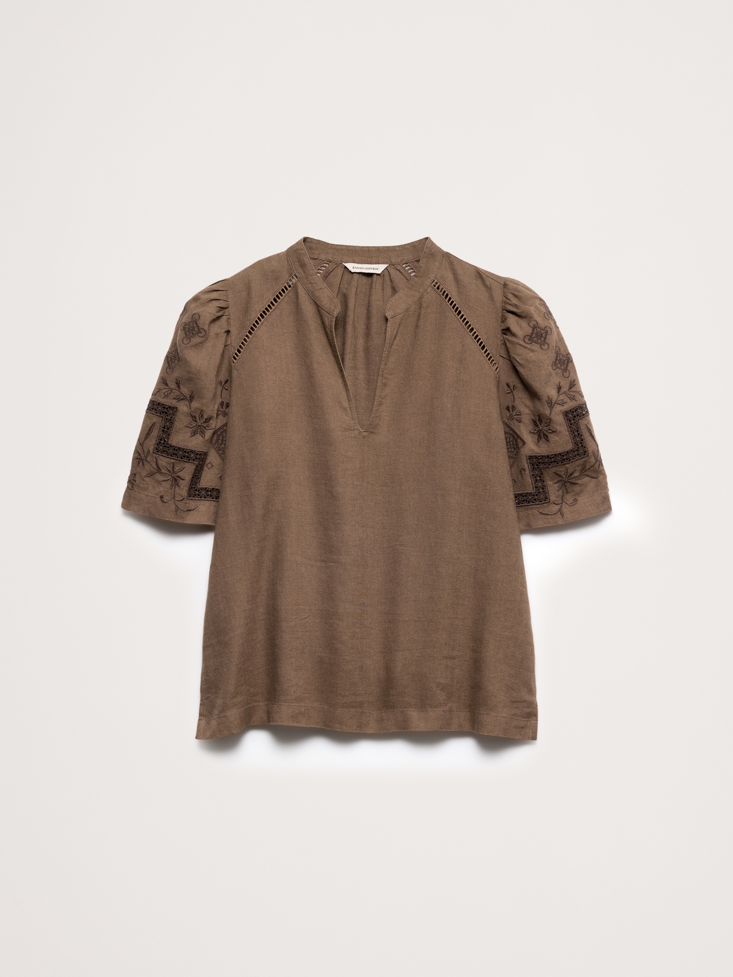 Image number 4 showing, Embroidered Linen Puff-Sleeve Top