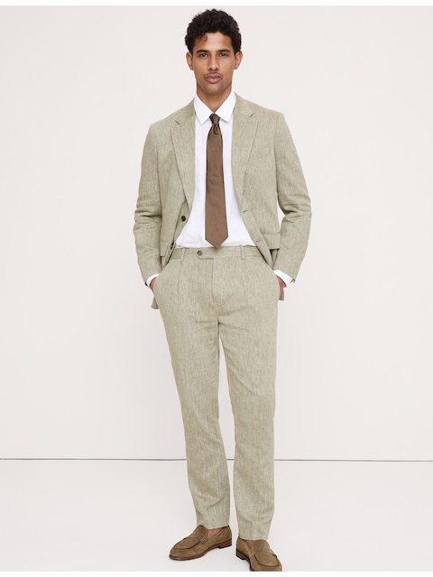 PANTALON DE COMPLET RAFFINÉ DE COUPE ÉTROITE EN LIN ET COTON VERT