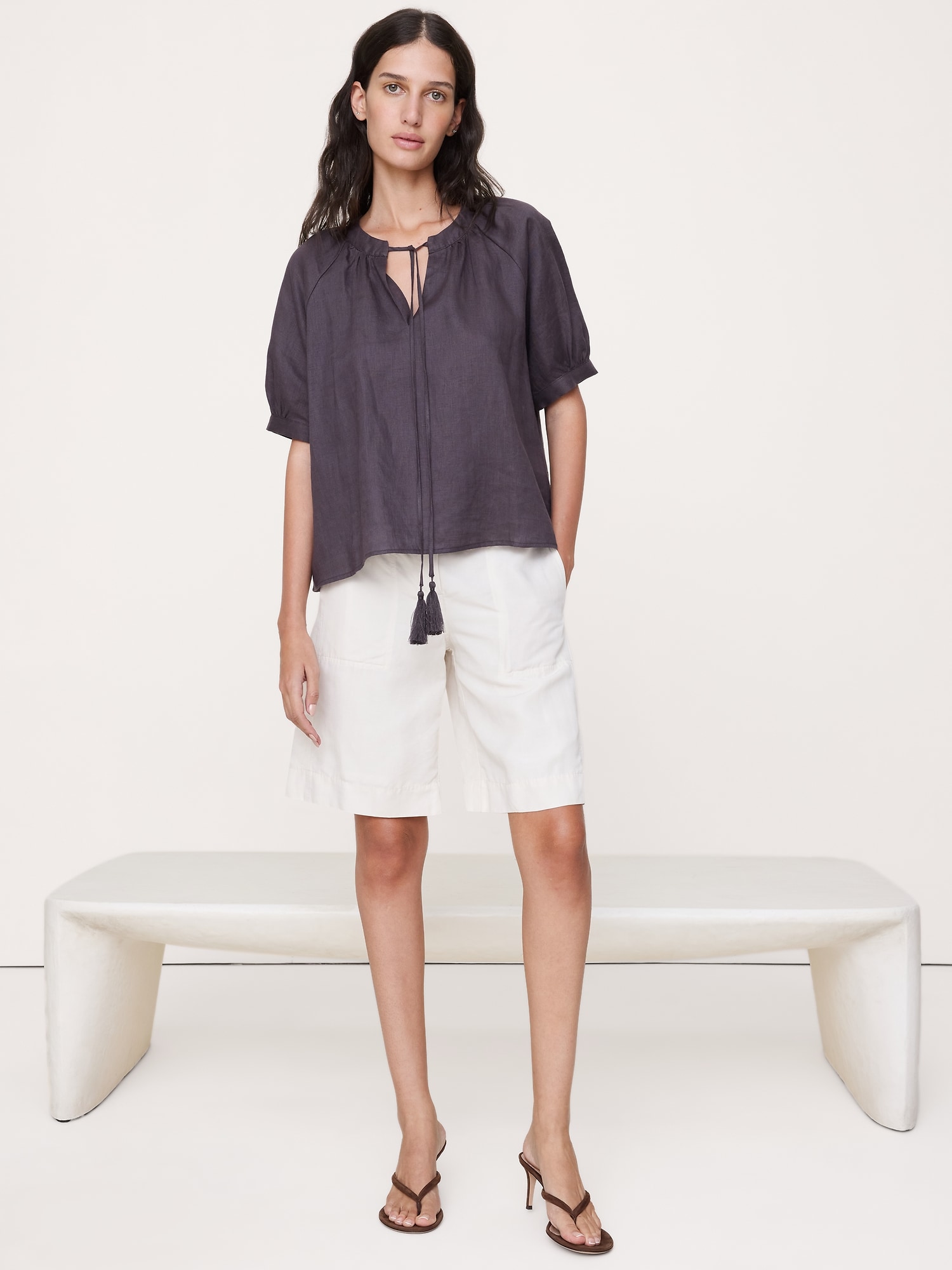 Image number 1 showing, Linen Tassel-Tie Top