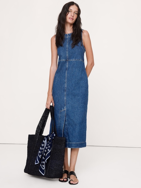 ROBE DROITE MI-LONGUE EN DENIM