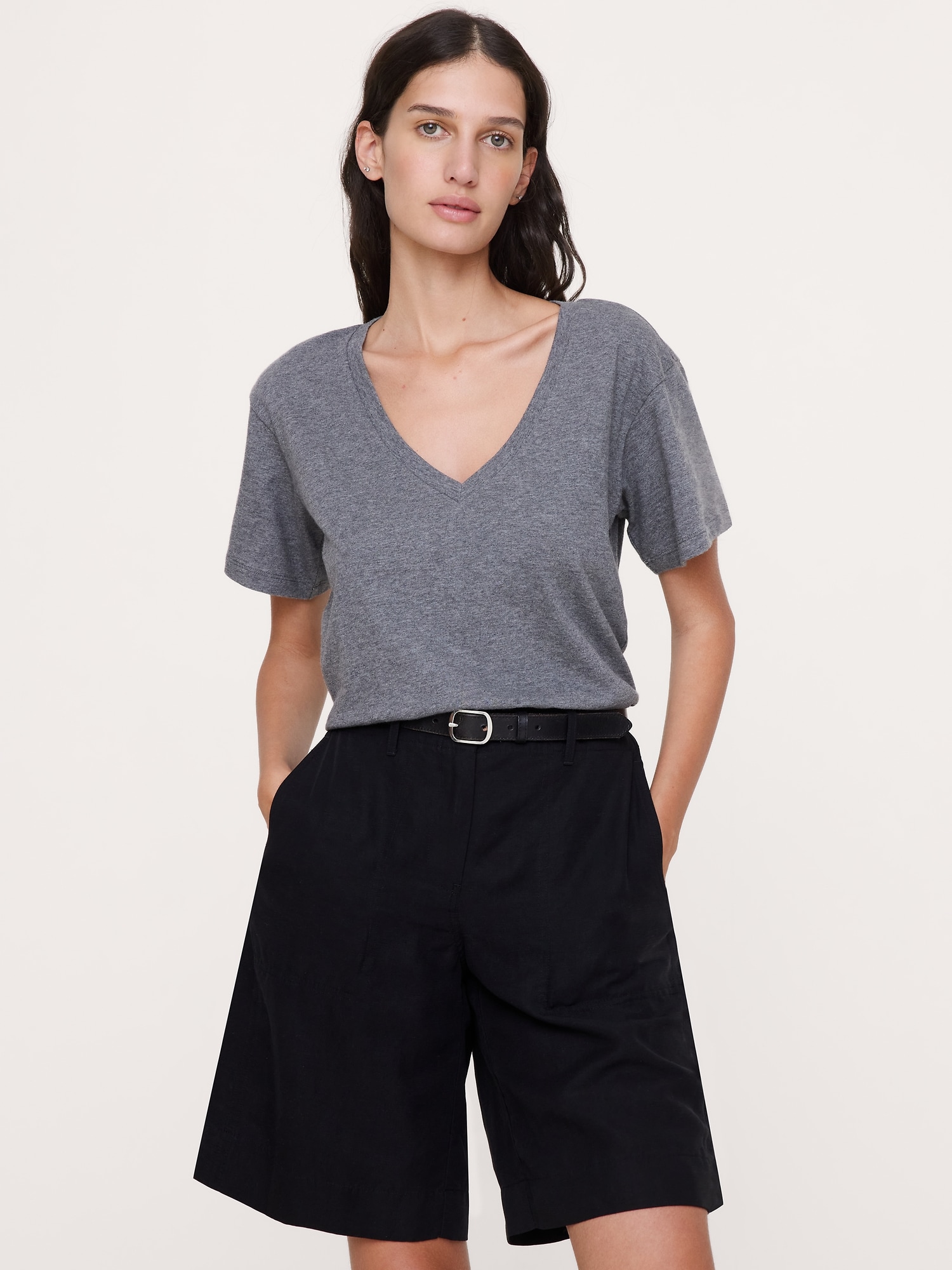 Image number 1 showing, Cotton Slub Boyfriend V-Neck T-Shirt