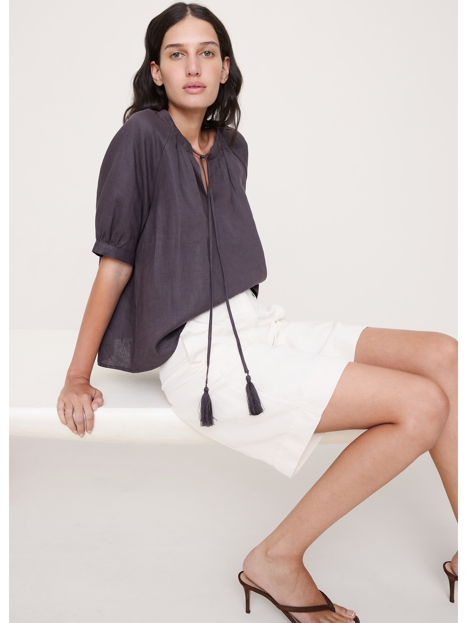 Image number 3 showing, Linen Tassel-Tie Top