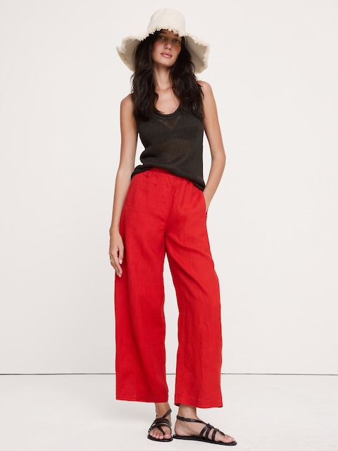 PANTALON DE PEINTRE DÉCONTRACTÉ À TAILLE MI-BASSE EXTENSIBLE EN LIN