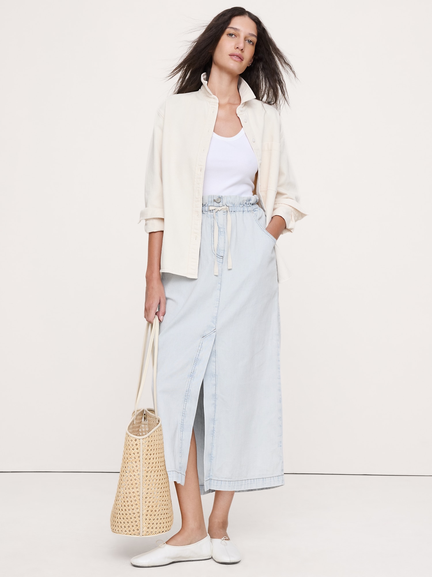 Image number 1 showing, Denim Paperbag Midi Skirt
