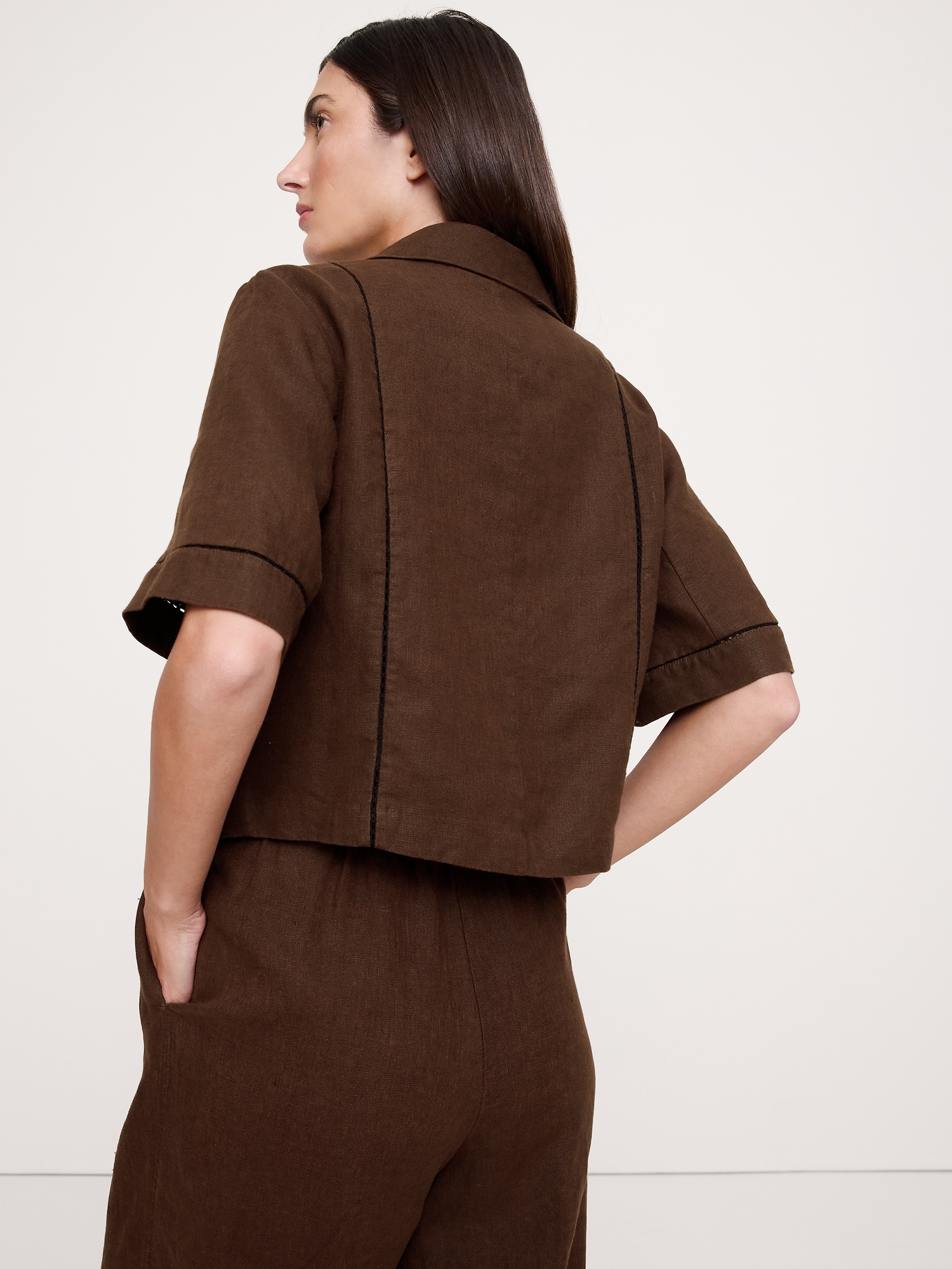 Image number 3 showing, Linen Short-Sleeve Blazer Top