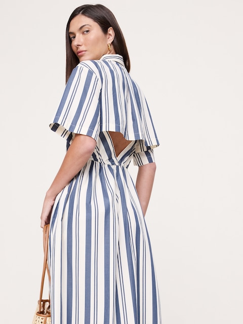 ROBE-CHEMISIER À DOS DÉGAGÉ EN POPELINE