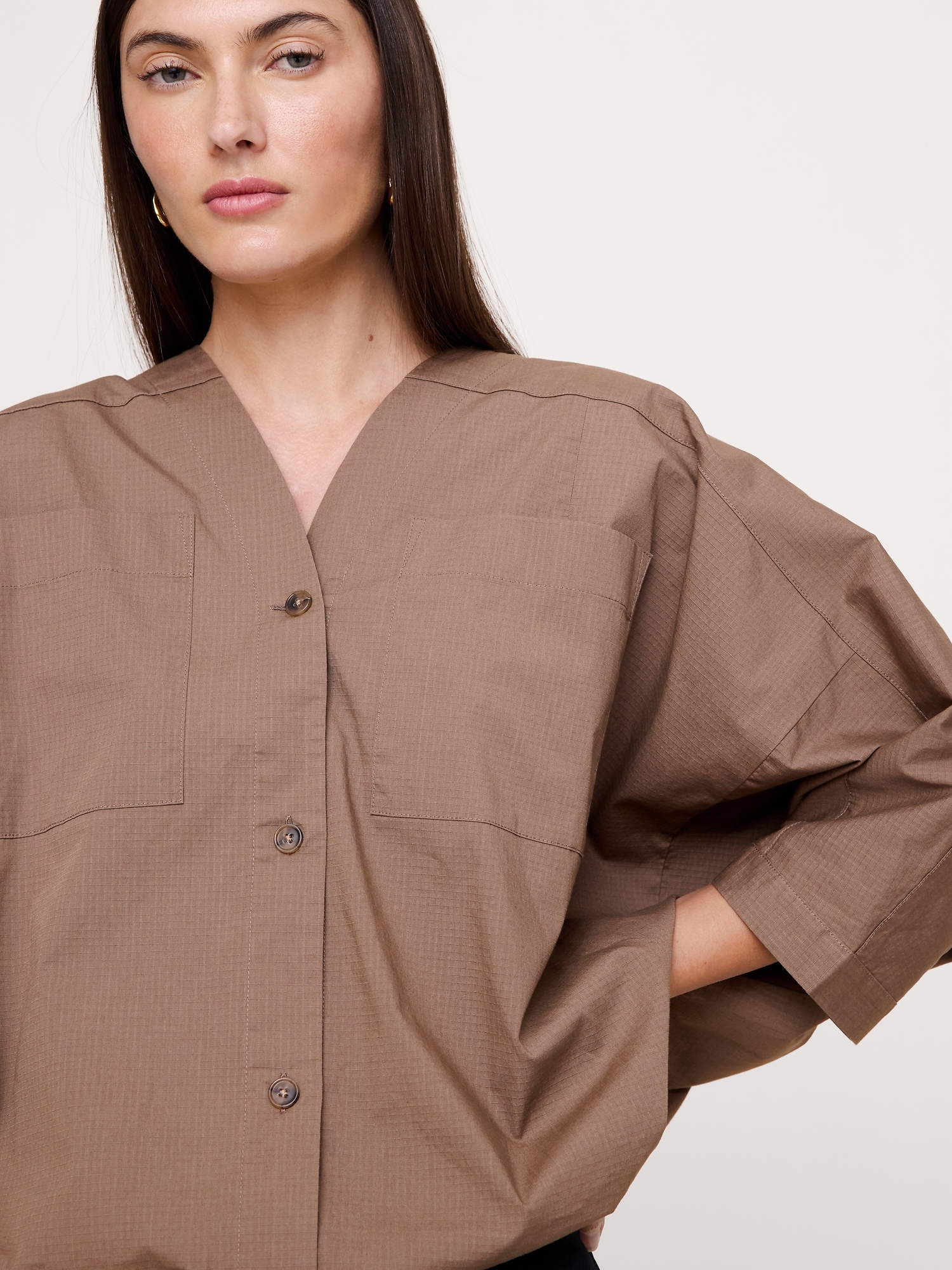 Image number 4 showing, Stretch-Cotton Drawstring-Hem Top