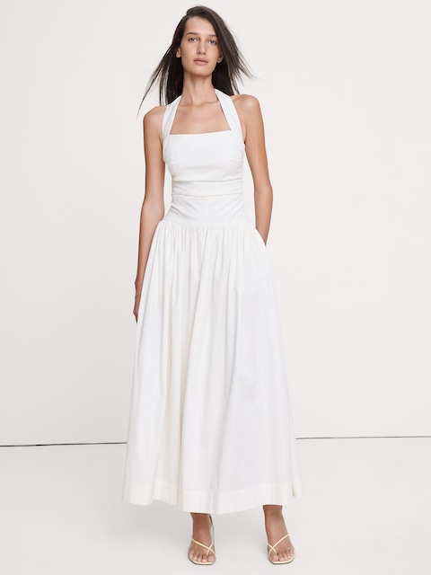 ROBE LONGUE À ENCOLURE BAIN DE SOLEIL EN COTON EXTENSIBLE