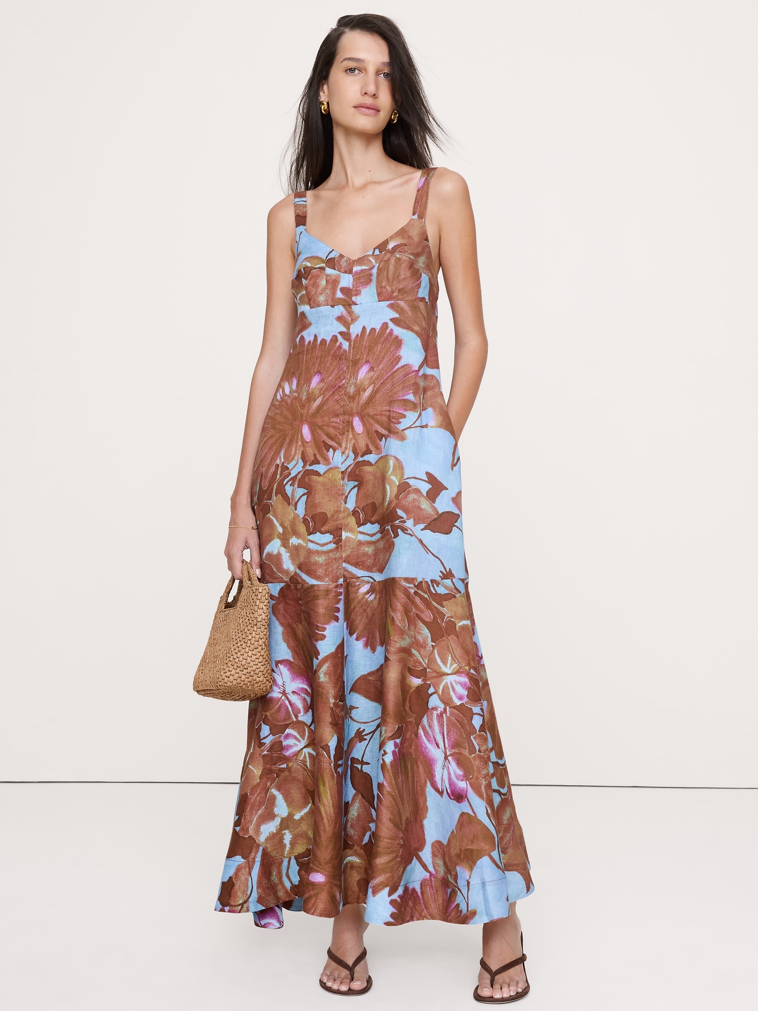 Image number 1 showing, Linen Empire-Waist Maxi Dress