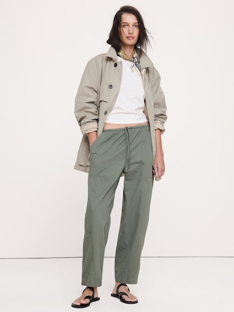 PANTALON À TAILLE EXTENSIBLE COUPE BARIL EN POPELINE DE COTON