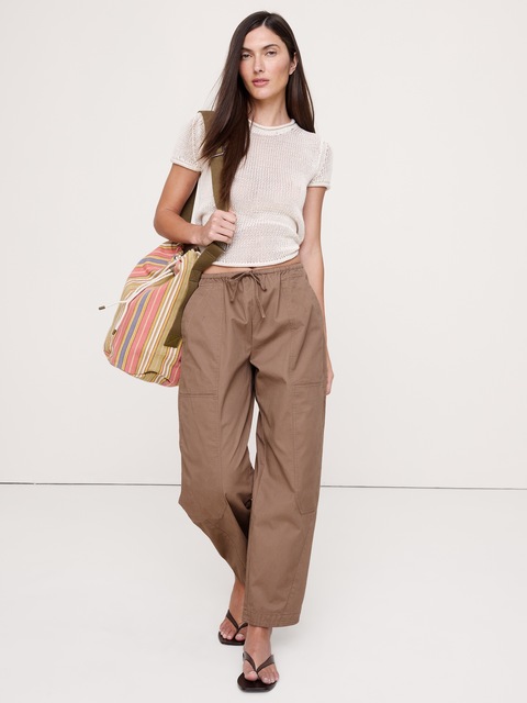 PANTALON À TAILLE EXTENSIBLE COUPE BARIL EN POPELINE DE COTON