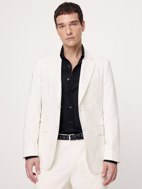 VESTE DE COMPLET RAFFINÉE DE COUPE ÉTROITE EN MÉLANGE DE COTON ET LIN ITALIEN
