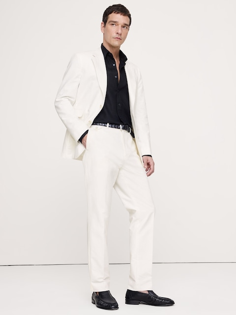 PANTALON DE COMPLET RAFFINÉ DE COUPE ÉTROITE EN MÉLANGE DE COTON ET LIN ITALIEN