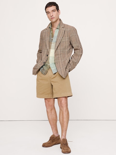 BLAZER À CARREAUX EN MÉLANGE DE COTON ET LIN ITALIEN