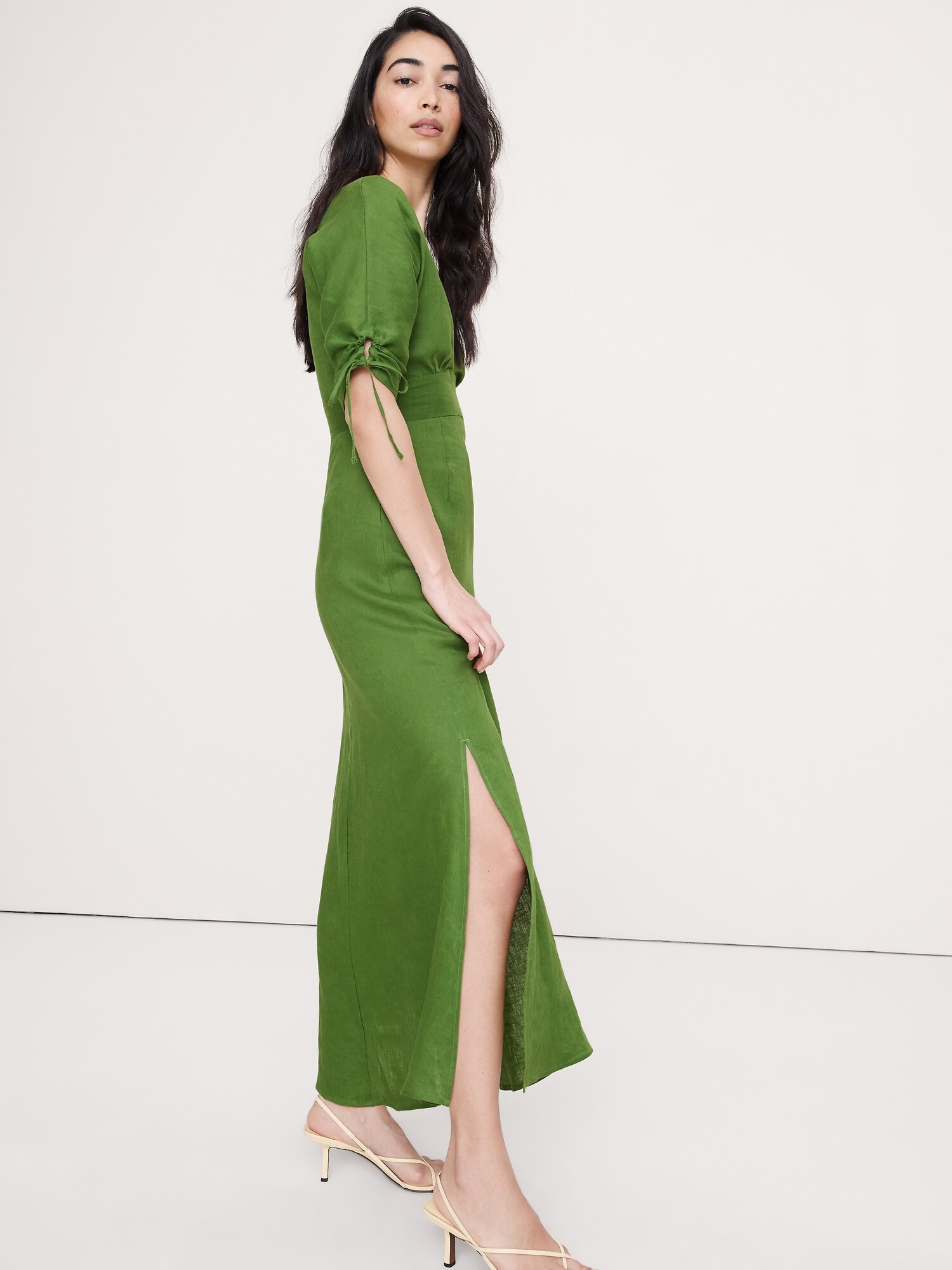 Image number 4 showing, Linen Tie-Sleeve Midi Dress
