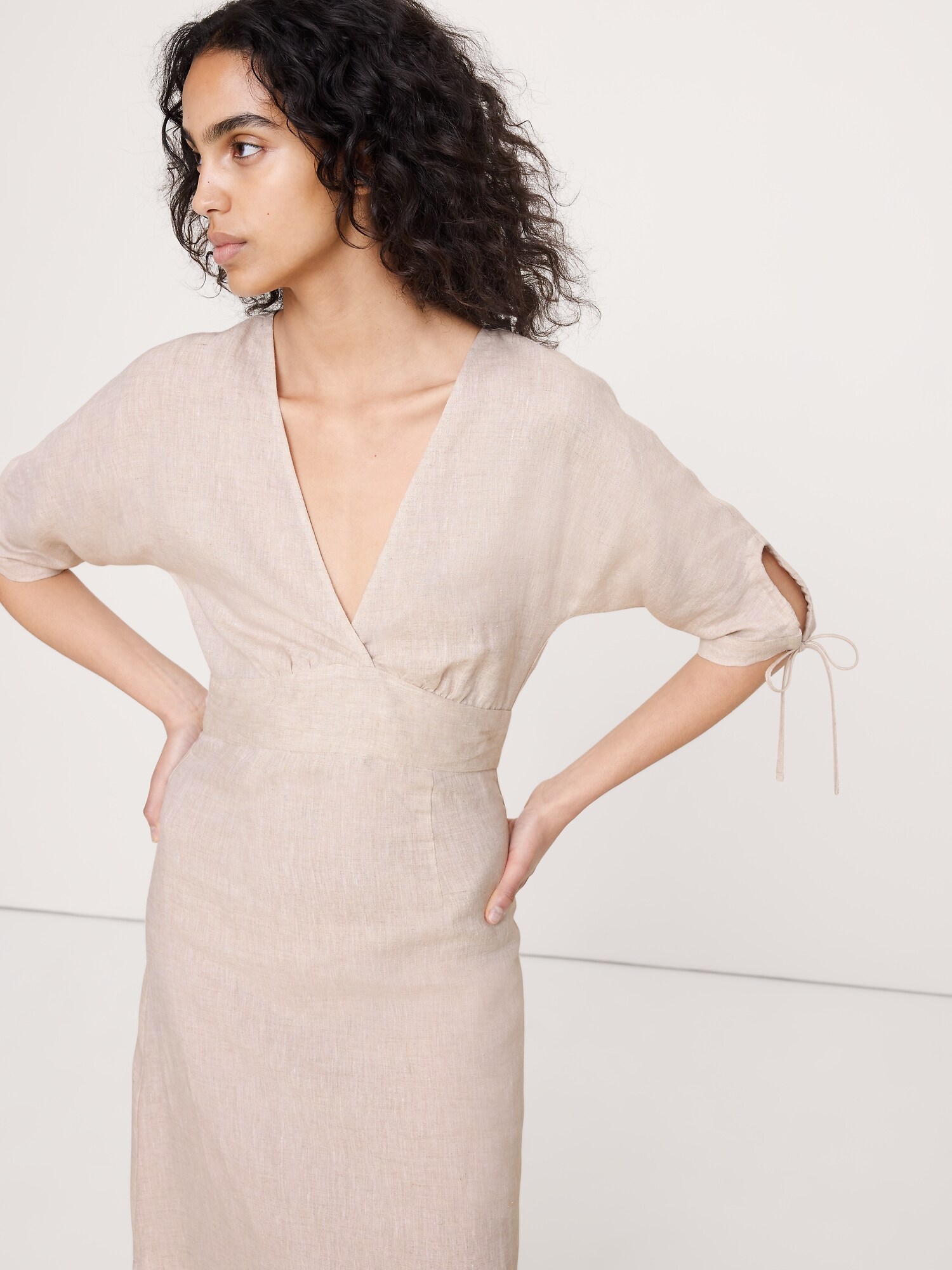 Image number 6 showing, Linen Tie-Sleeve Midi Dress