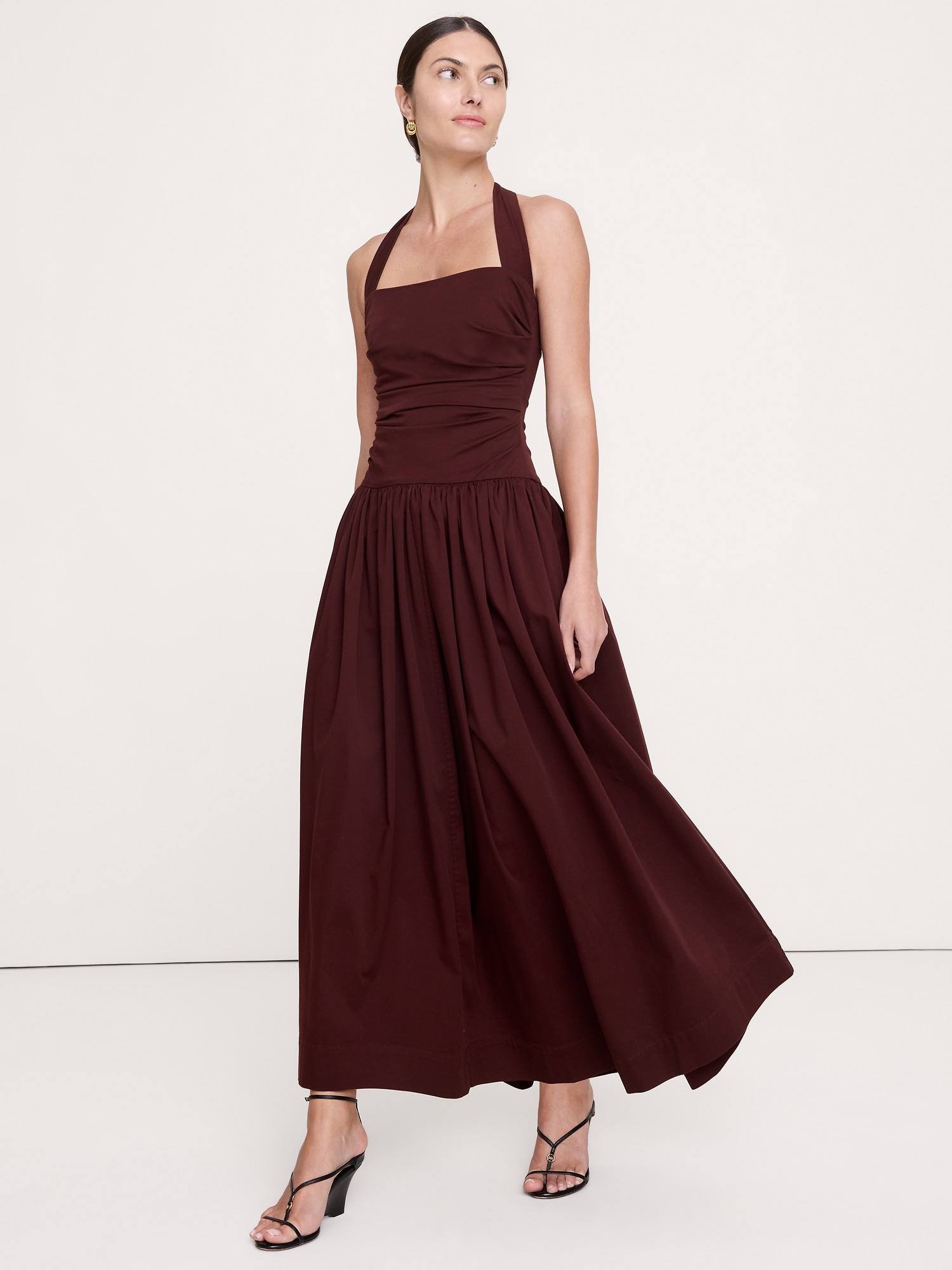 Image number 1 showing, Stretch-Cotton Halter Maxi Dress