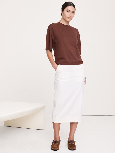 T-SHIRT EN MÉLANGE DE COTON ET SOIE PIED D'ALOUETTE