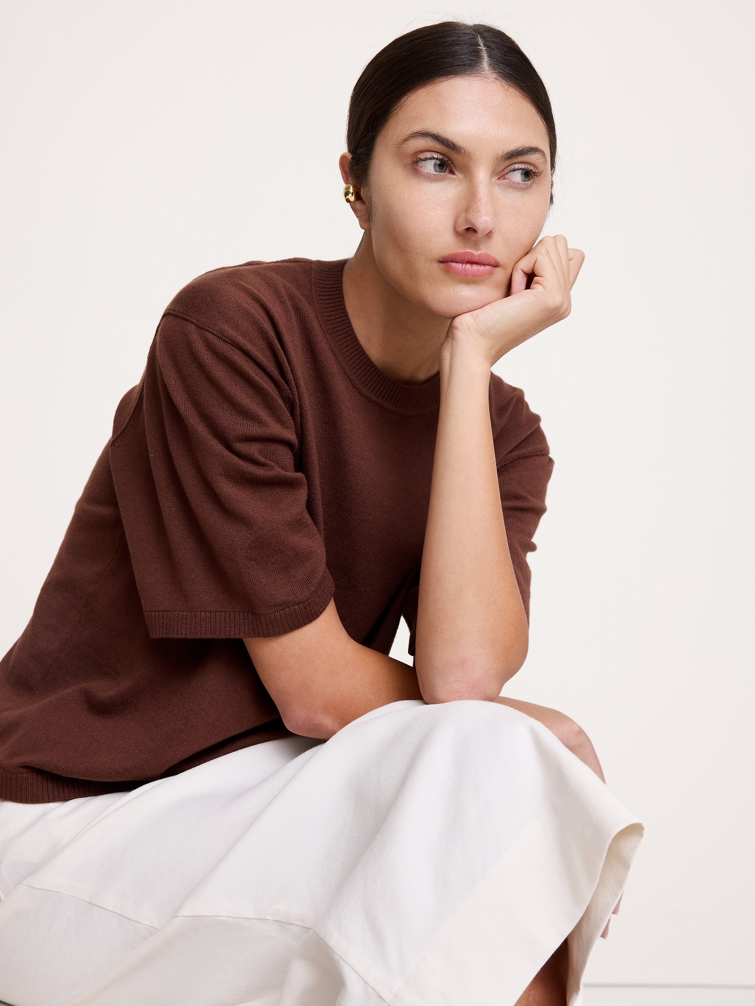 L'image numéro 4 présente T-shirt en mélange de coton et soie pied d’alouette