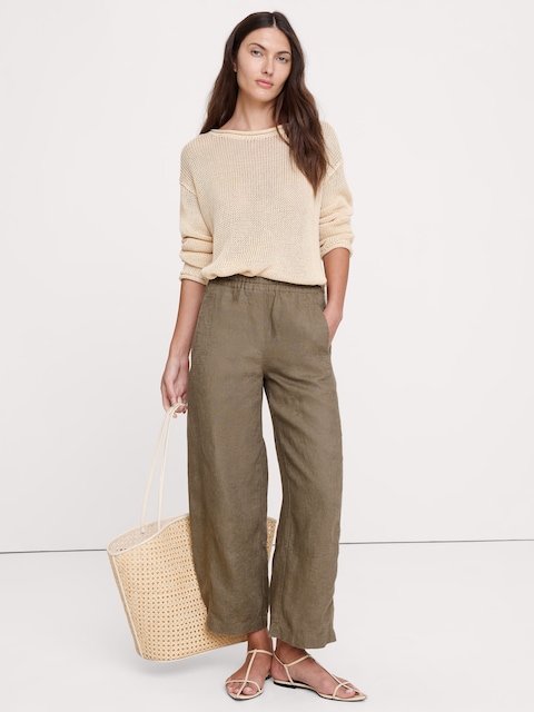 PANTALON DE PEINTRE DÉCONTRACTÉ À TAILLE MI-BASSE EXTENSIBLE EN LIN