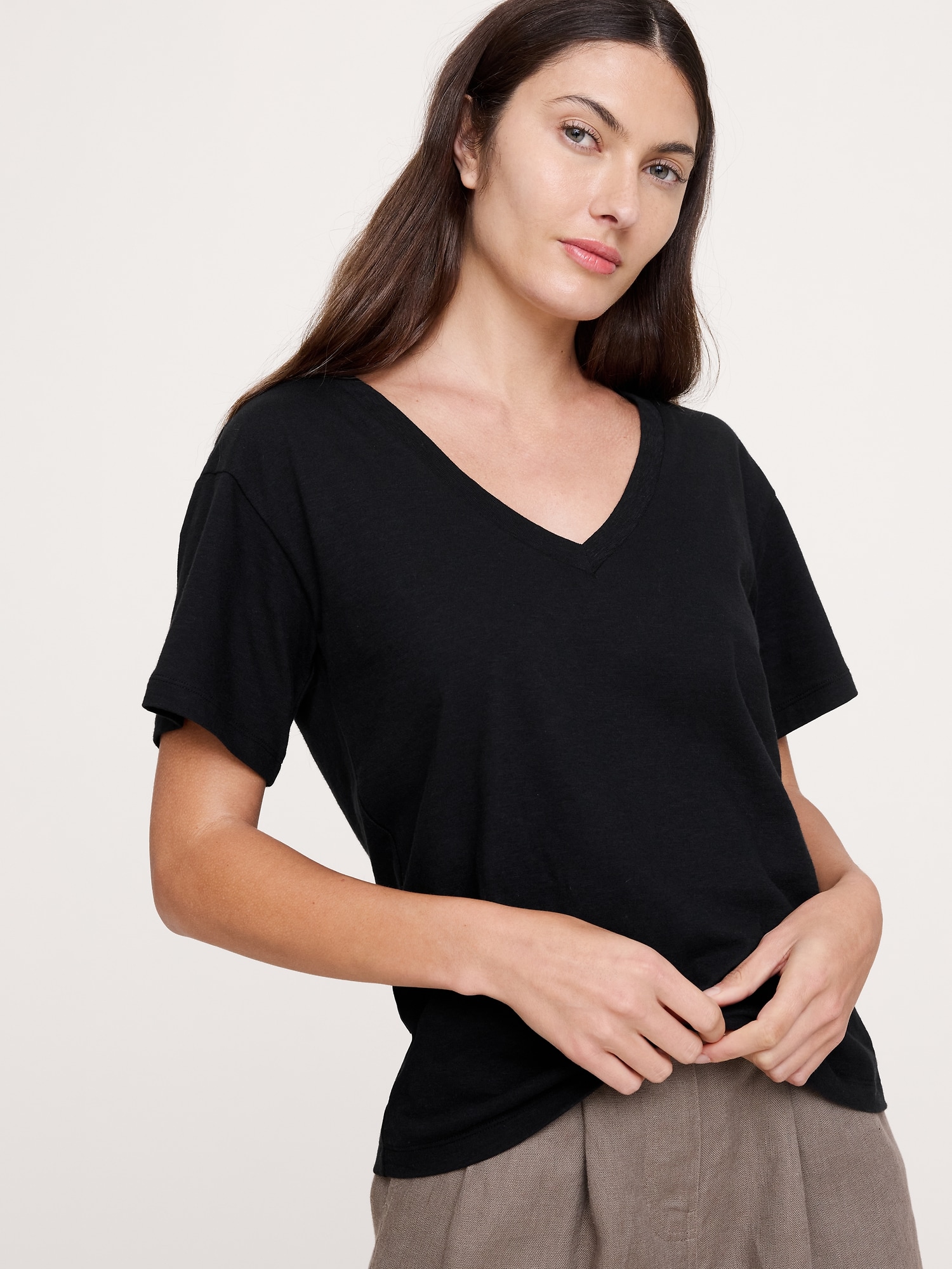Image number 3 showing, Cotton Slub Boyfriend V-Neck T-Shirt
