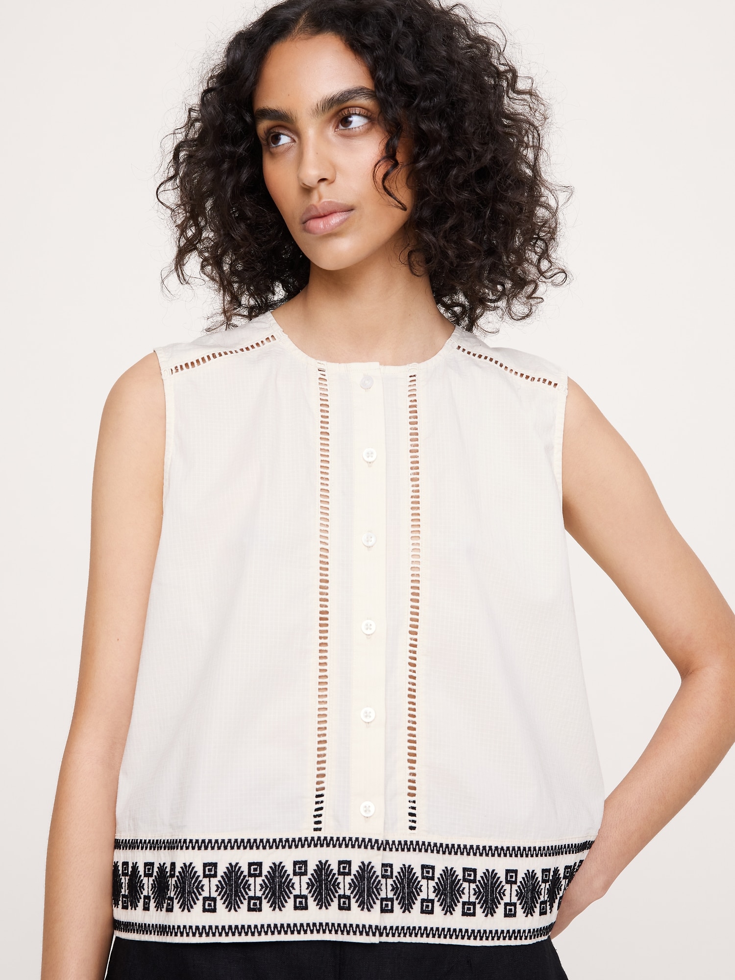Image number 1 showing, Embroidered Stretch-Cotton Tank