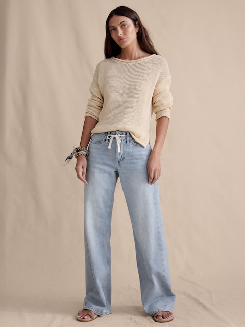 JEAN À JAMBE LARGE ET TAILLE MI-BASSE AVEC CORDON DE SERRAGE