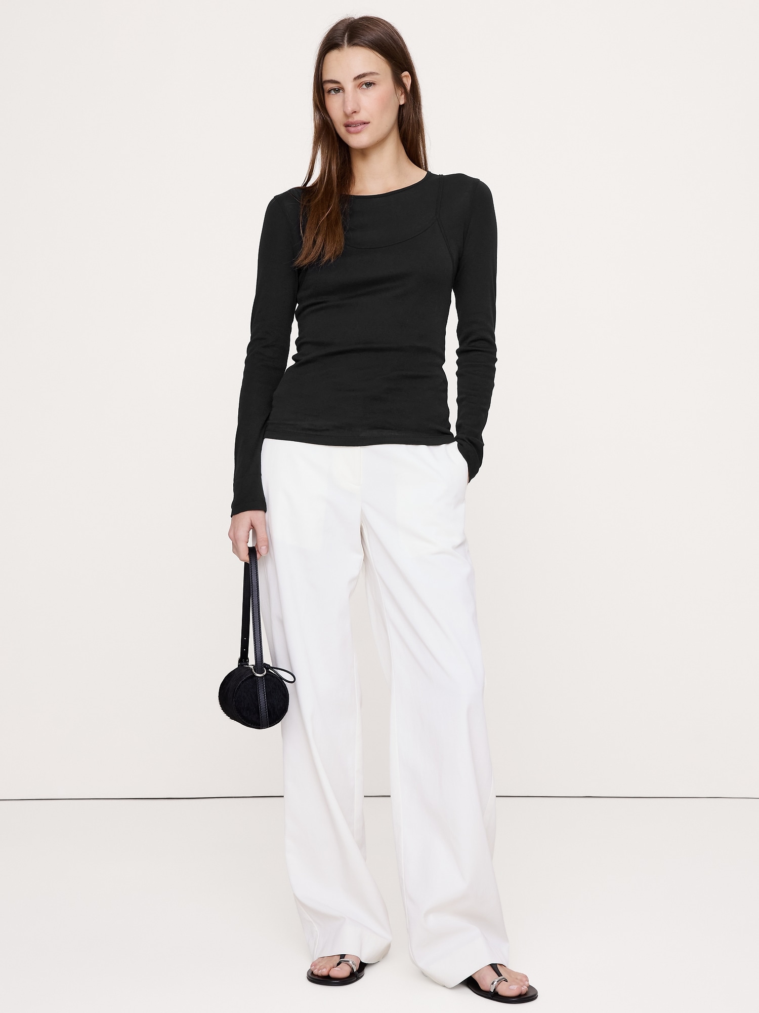 Image number 1 showing, Airy Cotton Layered Long-Sleeve T-Shirt