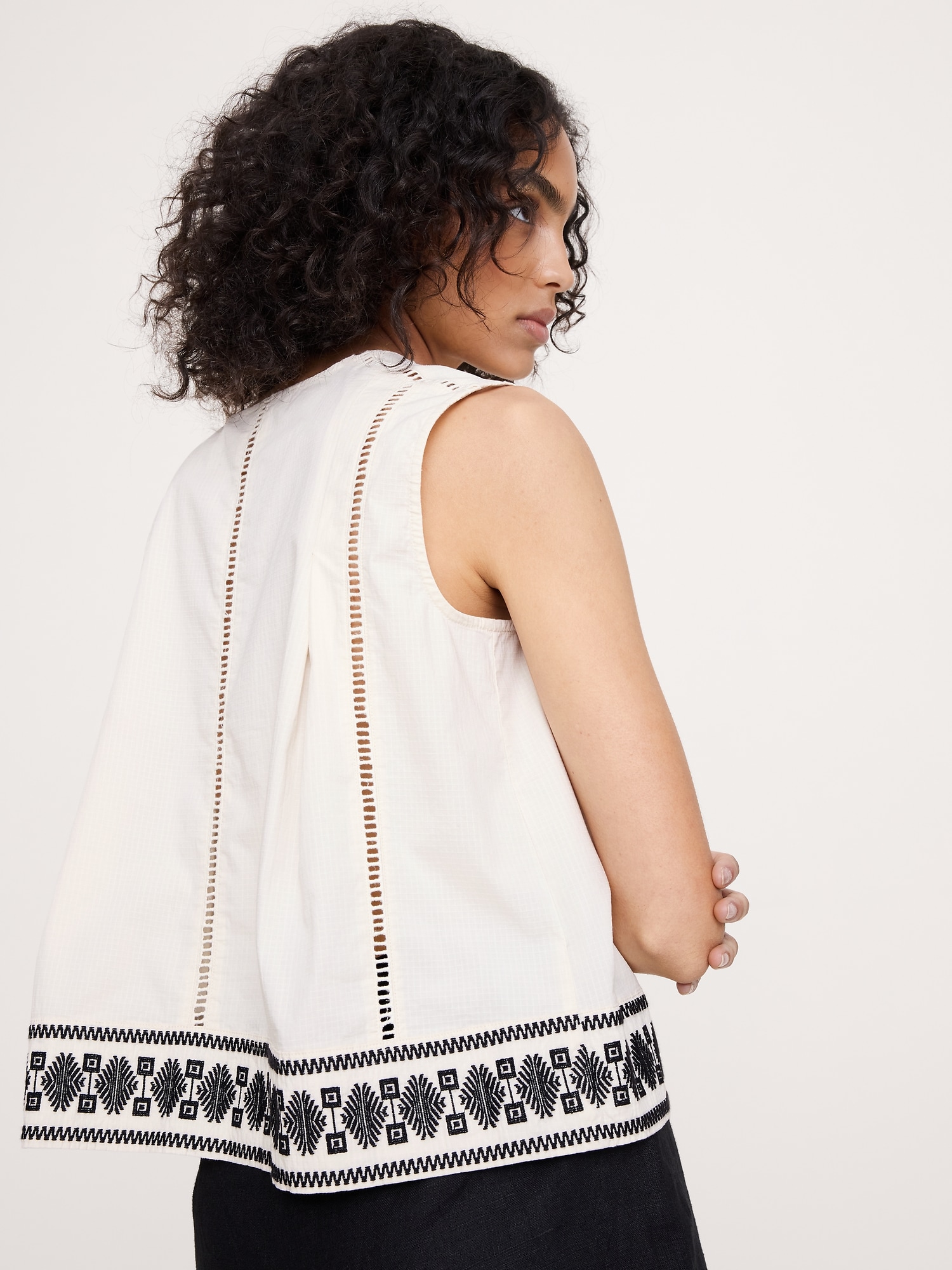 Image number 2 showing, Embroidered Stretch-Cotton Tank