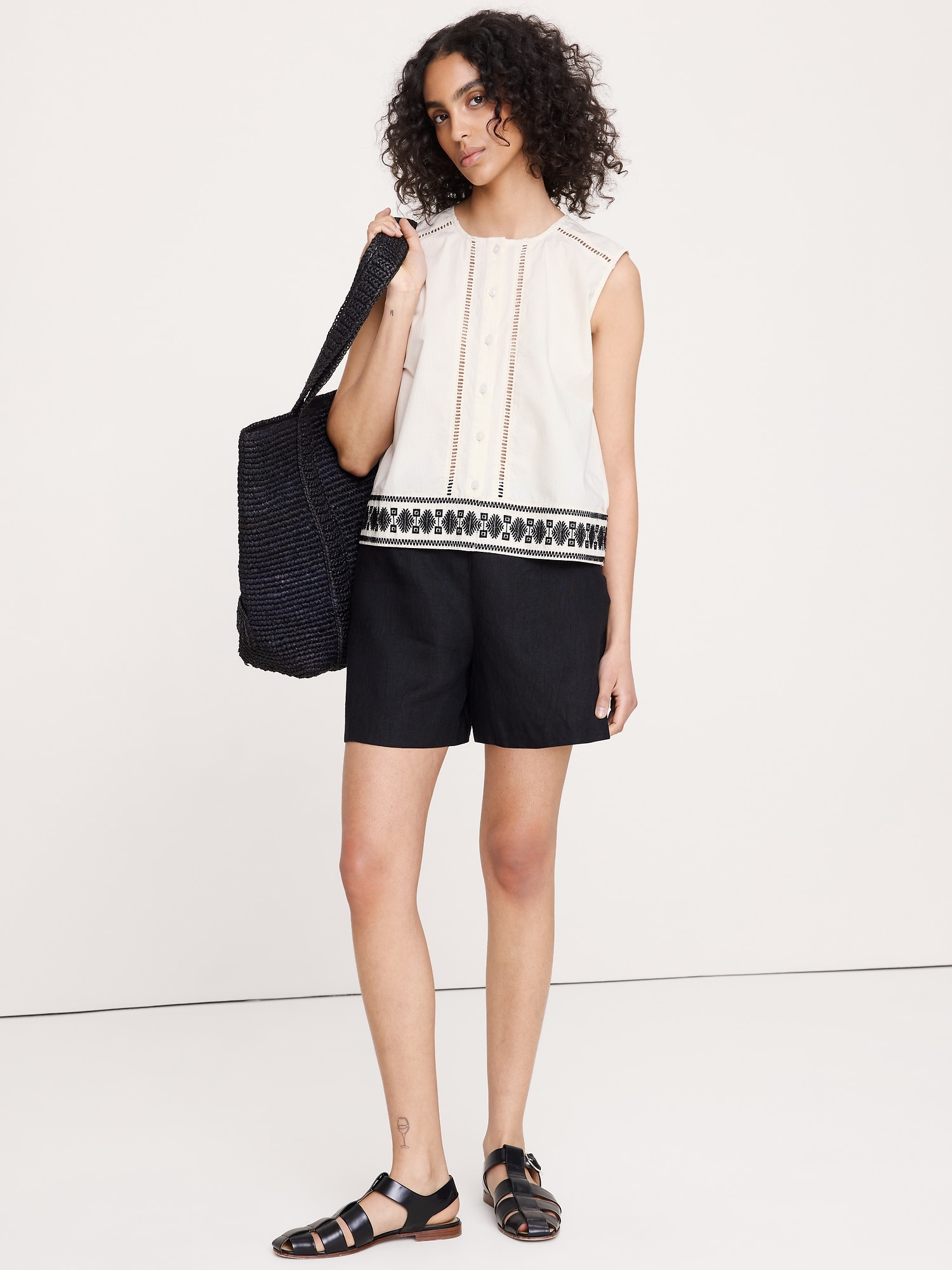 Image number 3 showing, Embroidered Stretch-Cotton Tank