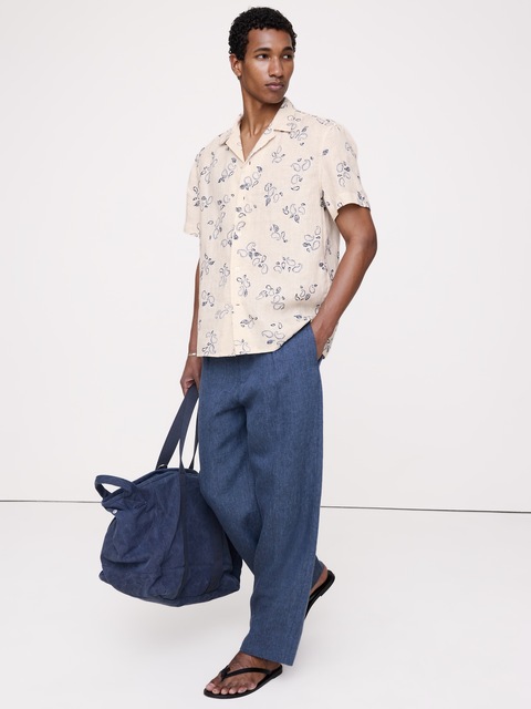CHEMISE DE VACANCES À COUPE STANDARD EN LIN BRODÉ