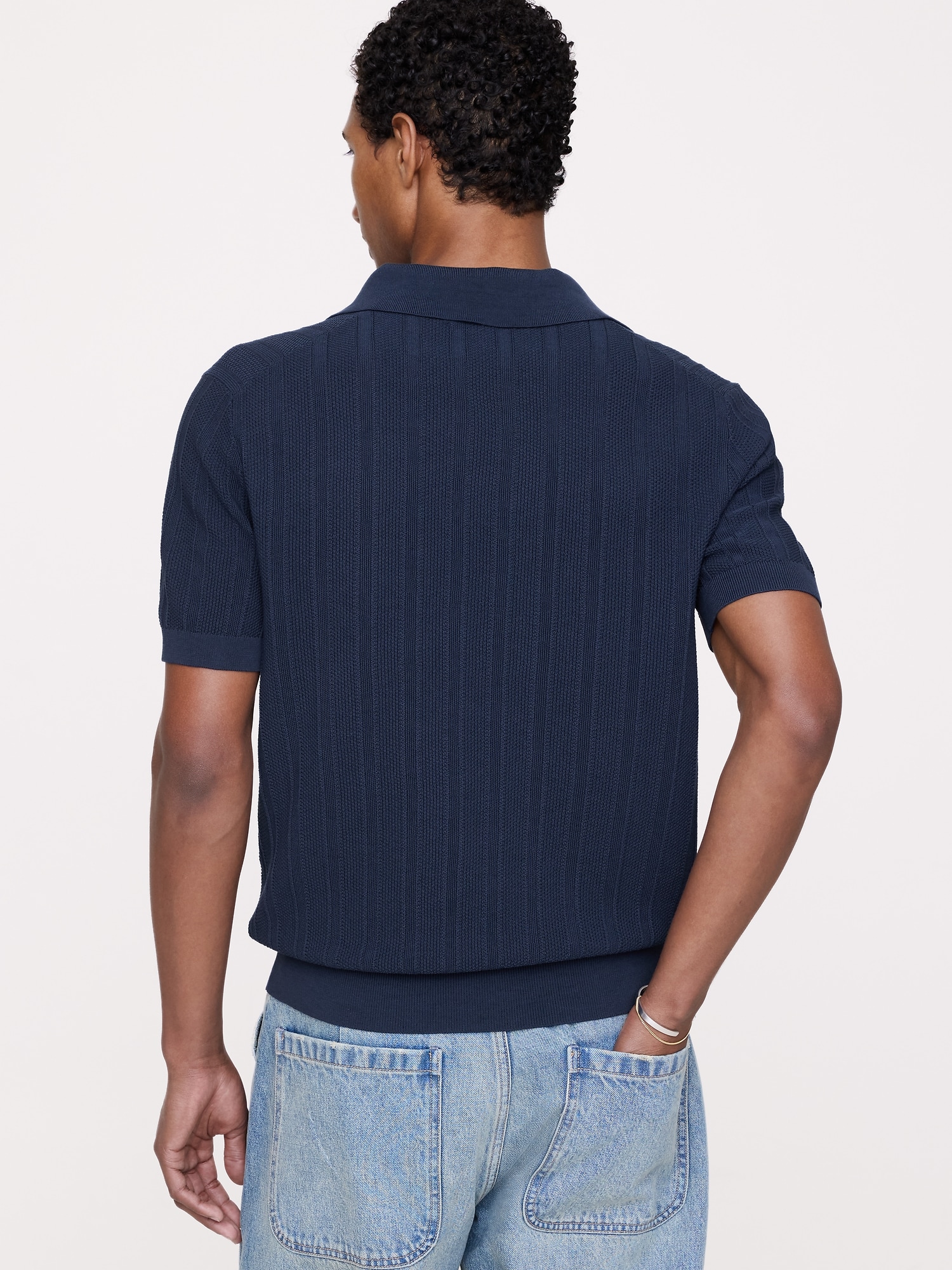 L'image numéro 2 présente Chandail polo en coton texturé à rayures