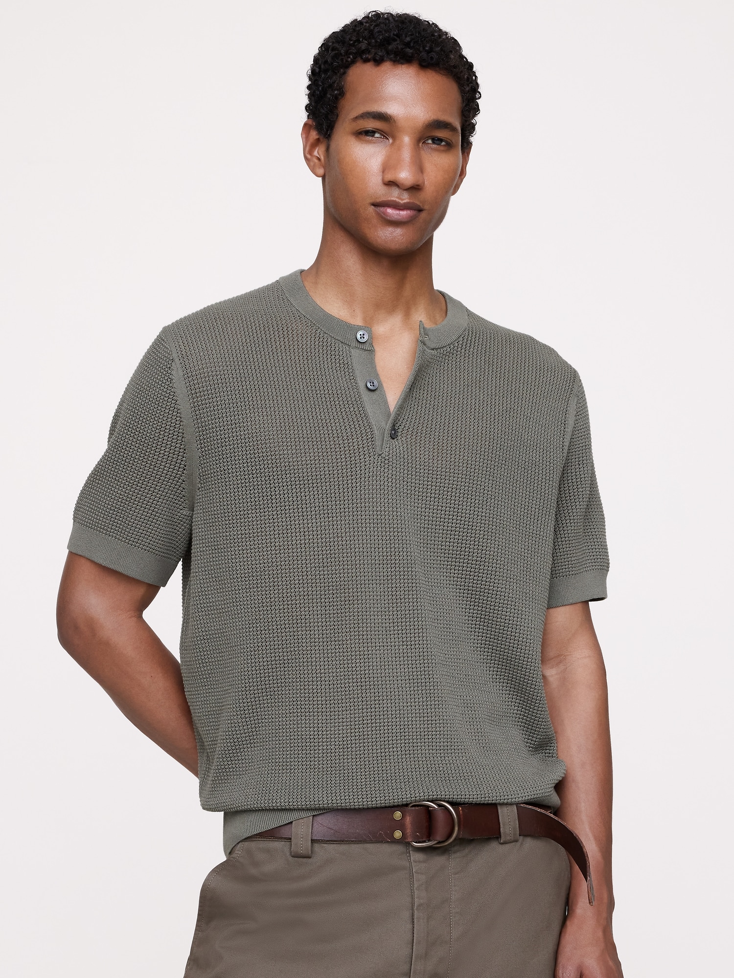Image number 1 showing, Cotton-Silk Henley T-Shirt