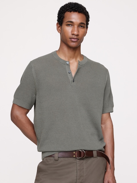 T-SHIRT HENLEY EN COTON ET SOIE