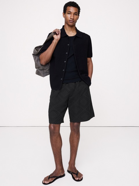 SHORT À TAILLE EXTENSIBLE EN JACQUARD DE COTON DE 28 CM