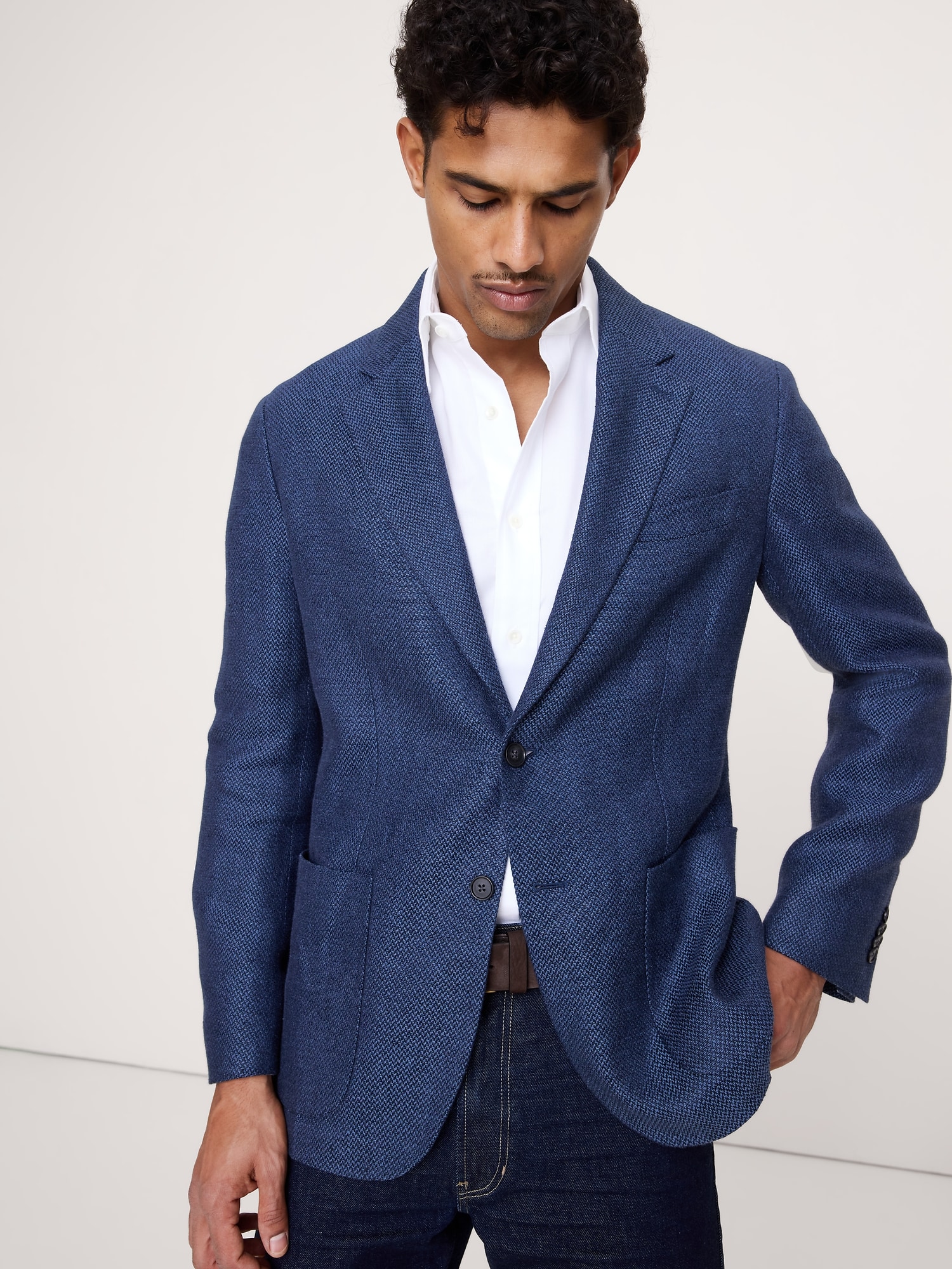 Image number 1 showing, Blue Herringbone Linen Sport Coat