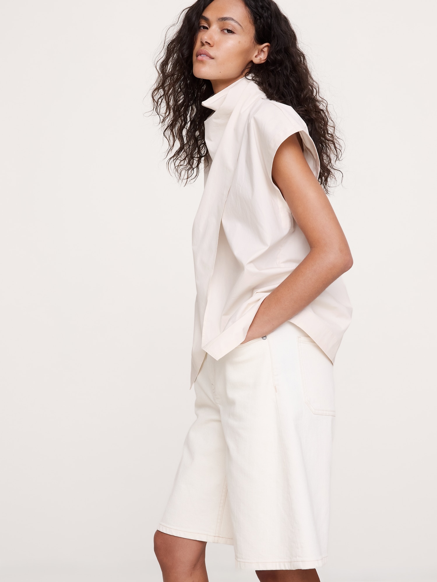 L'image numéro 3 présente Tunique à col cagoule en popeline de coton