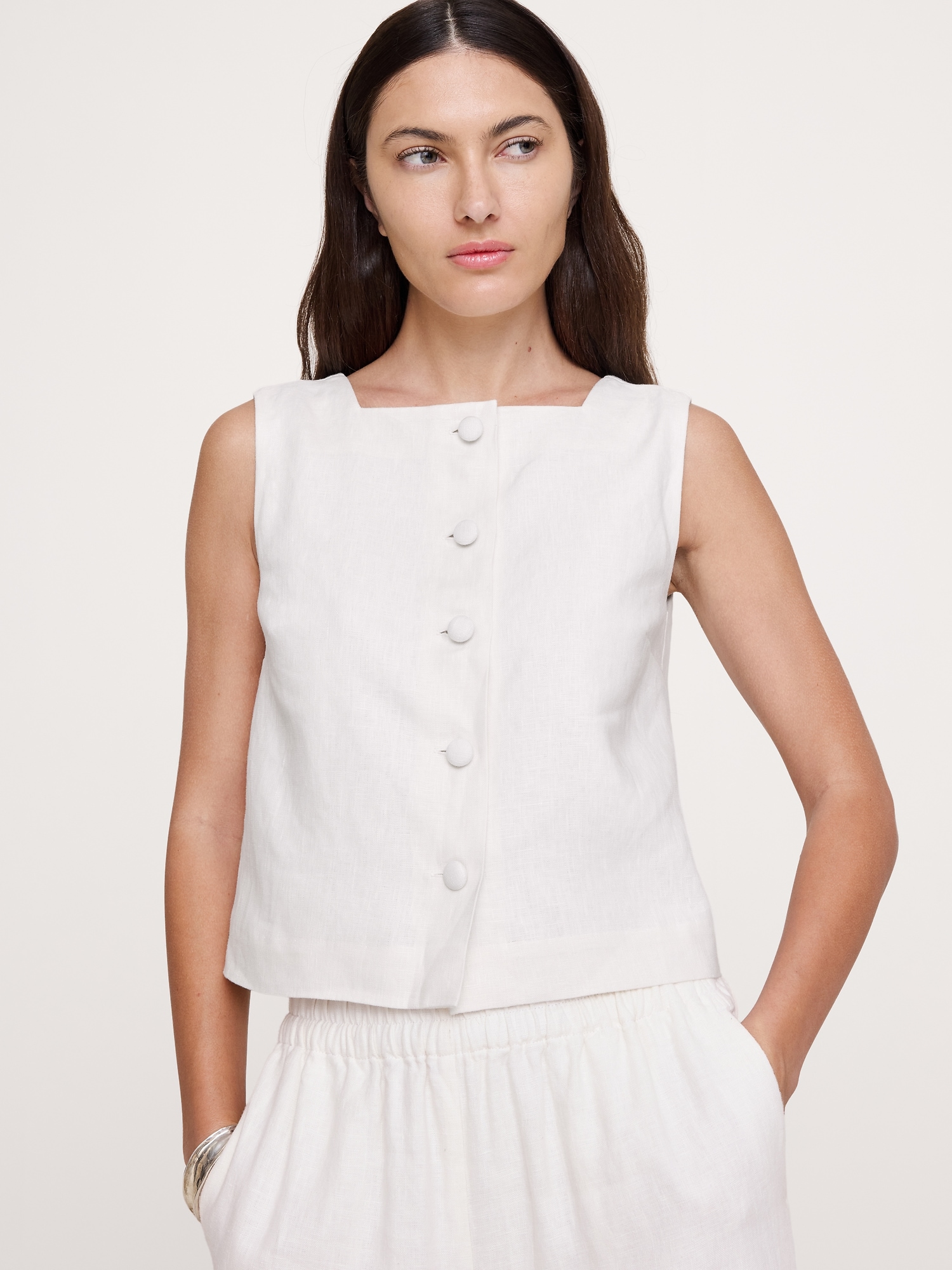 Image number 1 showing, Linen Button-Front Tank