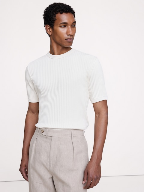 T-SHIRT RAS DU COU EN COTON EXTENSIBLE CÔTELÉ