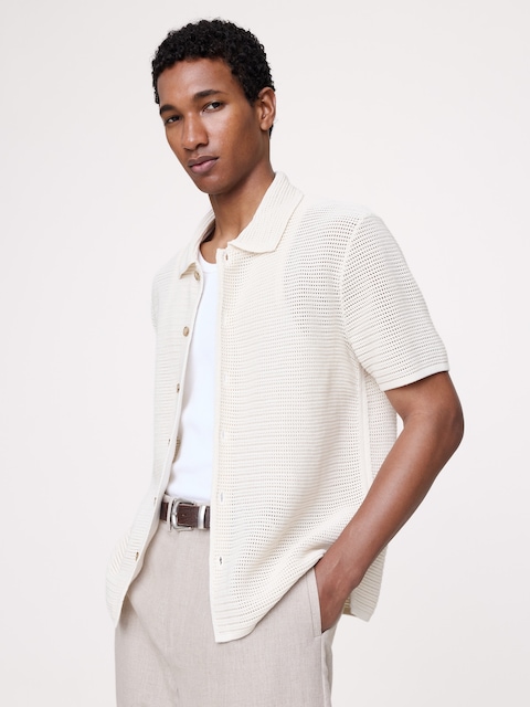 CARDIGAN POLO EN COTON À MAILLES