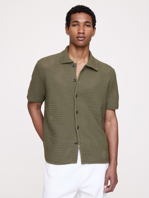 CARDIGAN POLO EN COTON À MAILLES