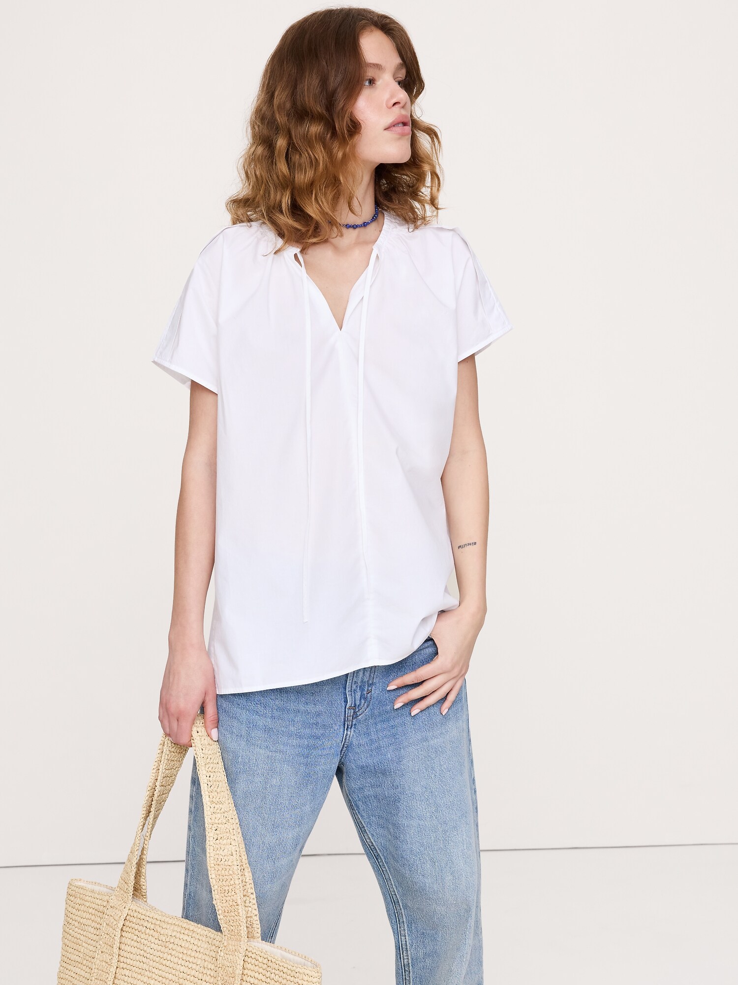 Image number 1 showing, Cotton Poplin Split-Neck Tunic