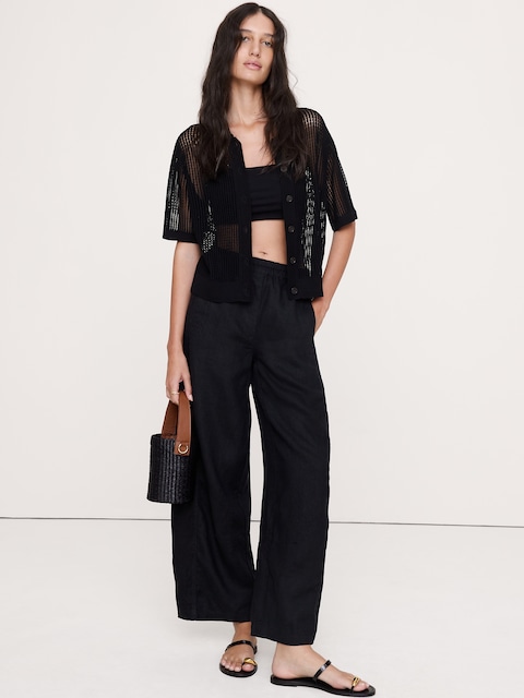 PANTALON DE PEINTRE DÉCONTRACTÉ À TAILLE MI-BASSE EXTENSIBLE EN LIN