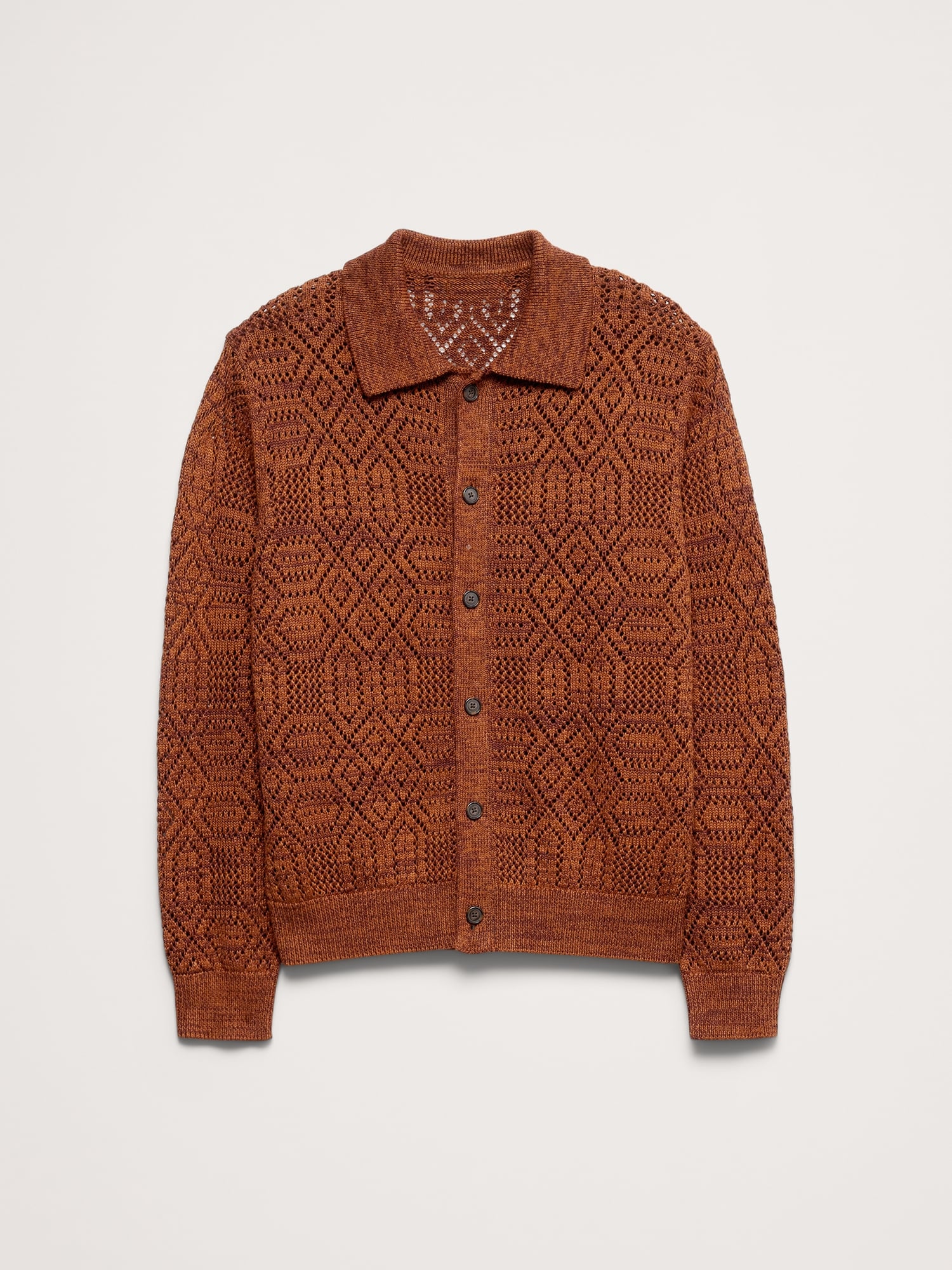 Image number 5 showing, Linen-Cotton Pointelle Polo Cardigan