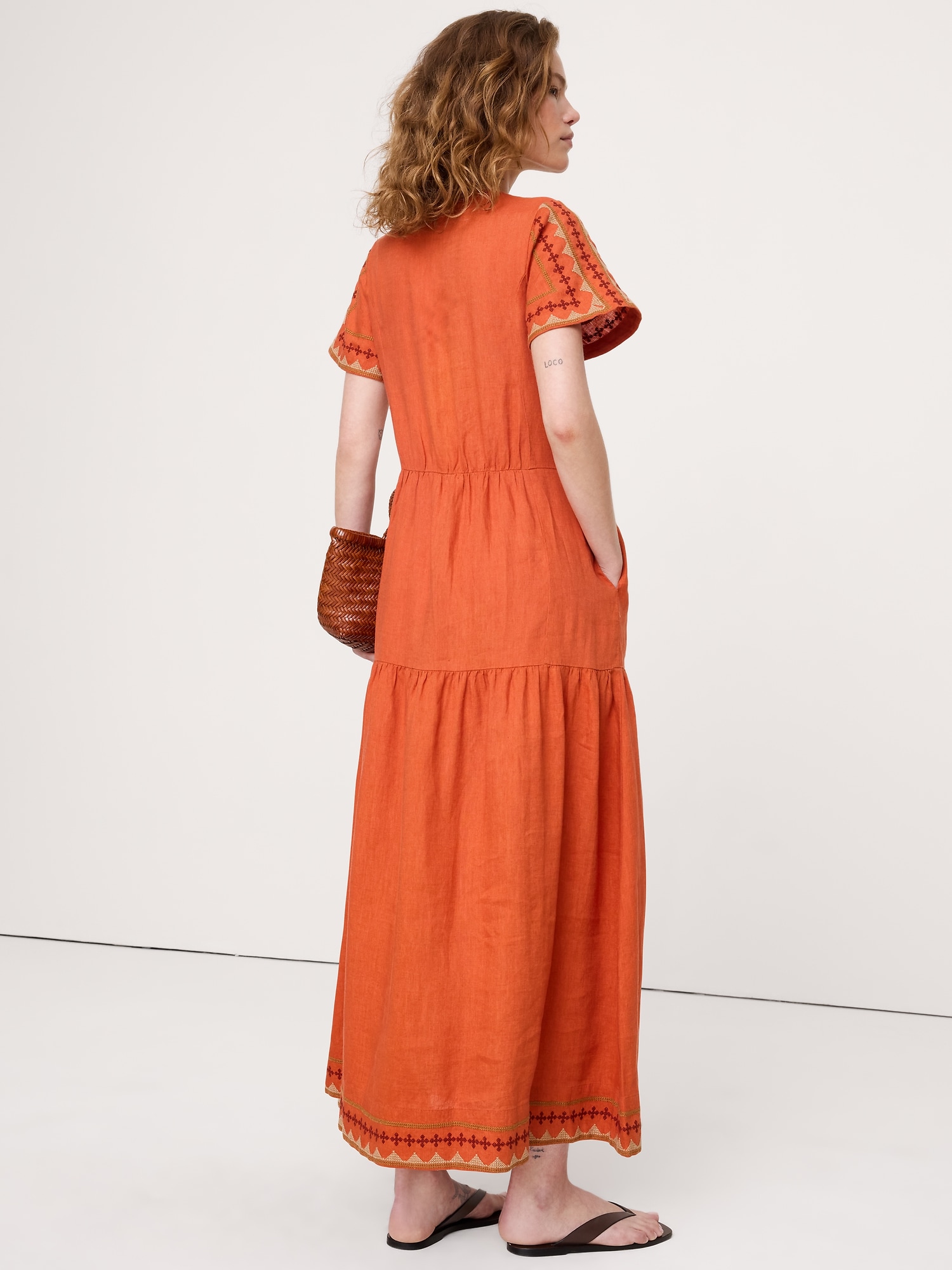 Image number 2 showing, Embroidered Linen Tiered Maxi Dress