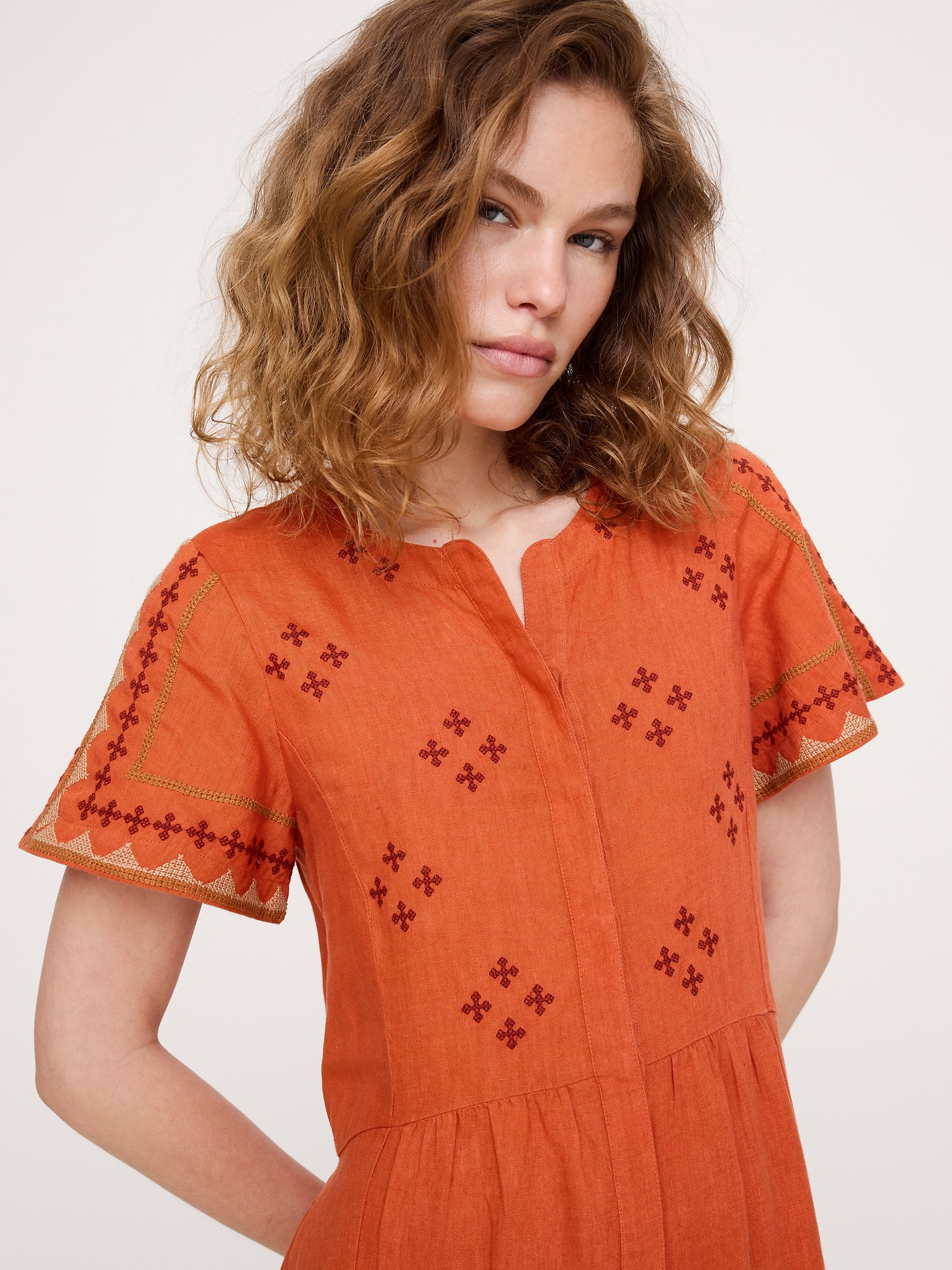 Image number 3 showing, Embroidered Linen Tiered Maxi Dress