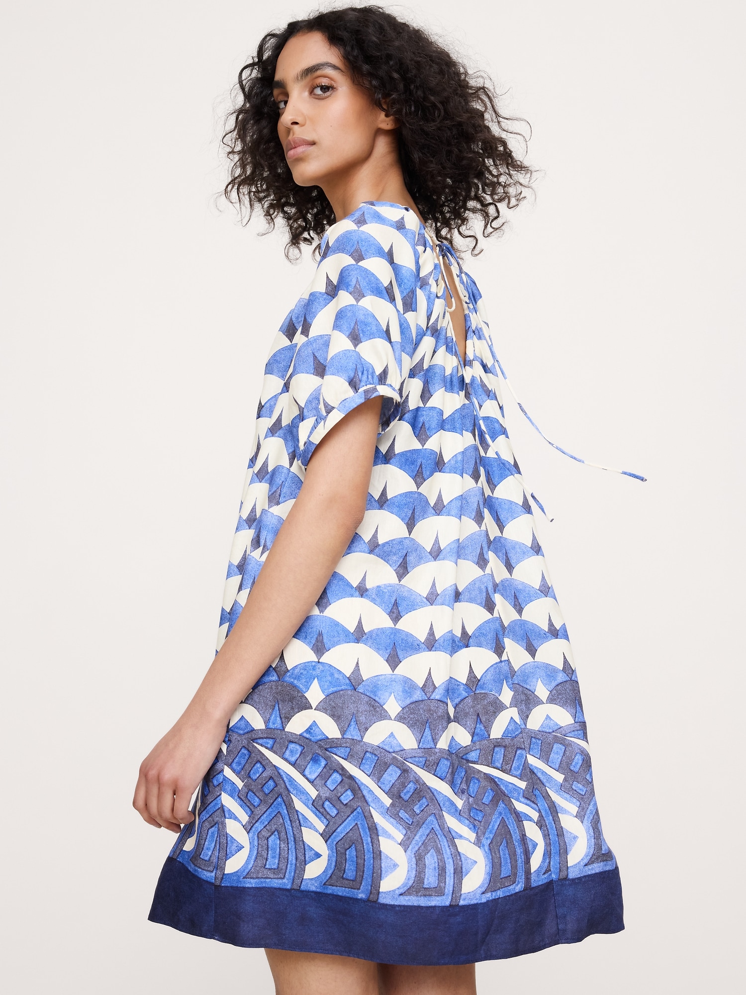Image number 1 showing, Viscose-Linen Puff-Sleeve Mini Dress