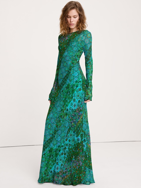 ROBE LONGUE EN MOUSSELINE COUPÉE EN BIAIS