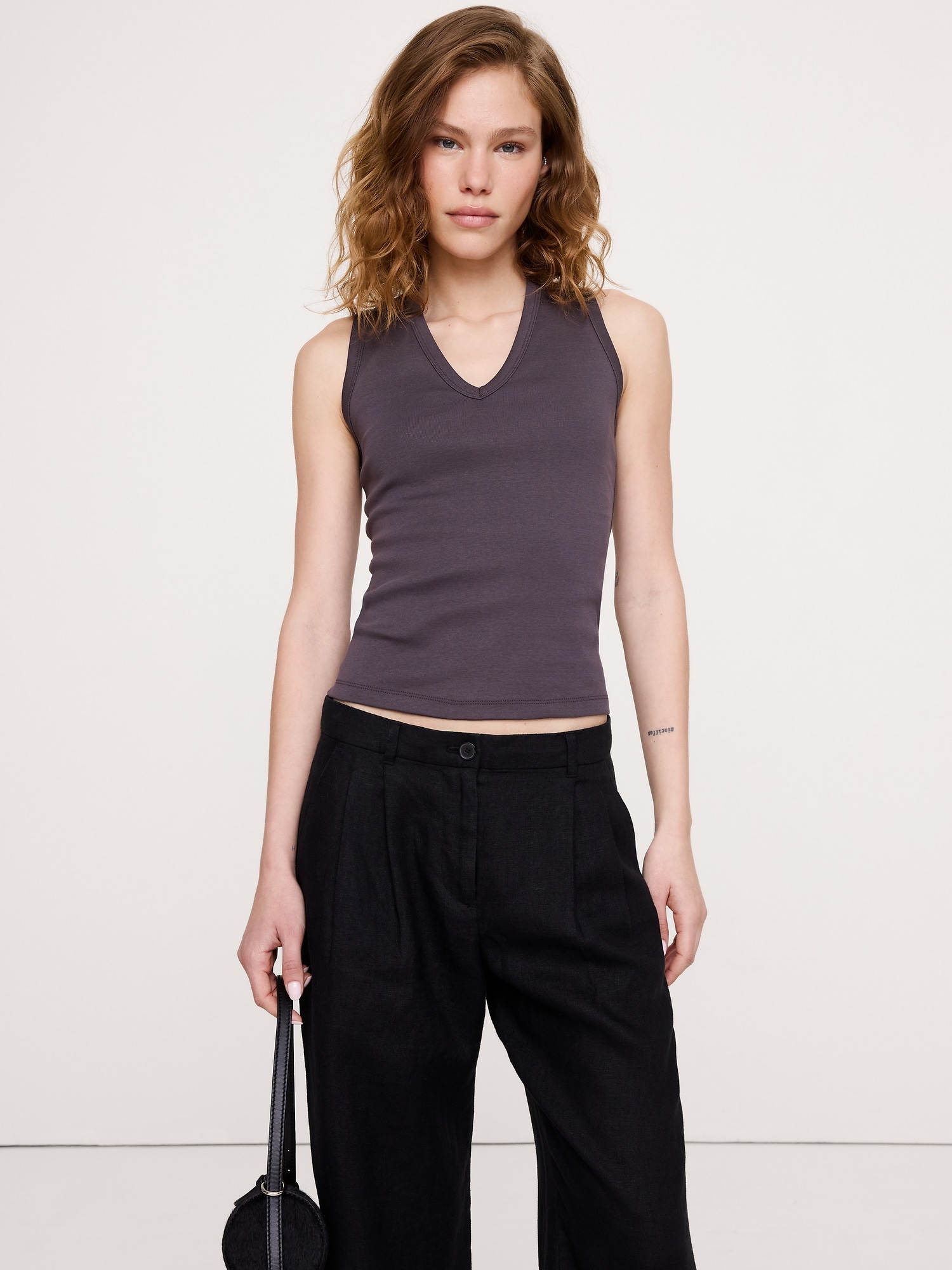 Image number 1 showing, Minimalist Cotton V-Neck Tank